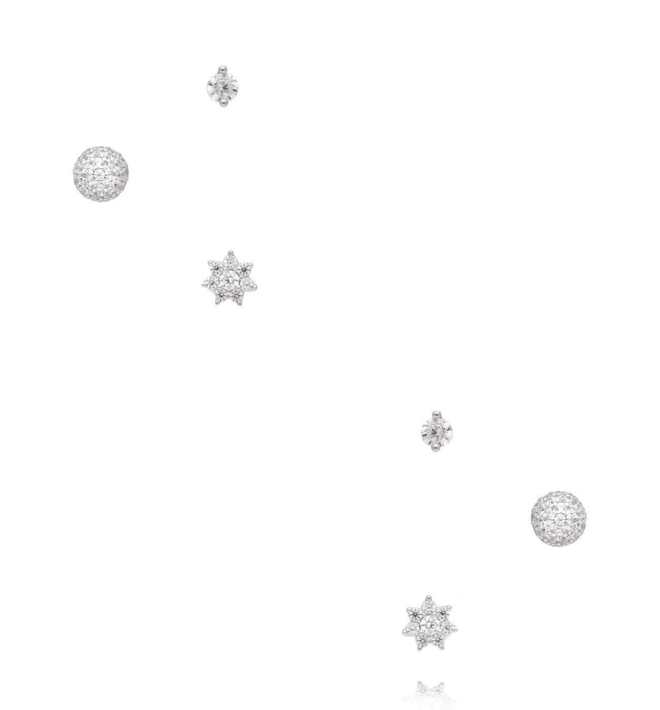 Zestaw kolczyków srebrnych – gwiazdki i kulki z cyrkoniami KCA0193 - By Dziubeka