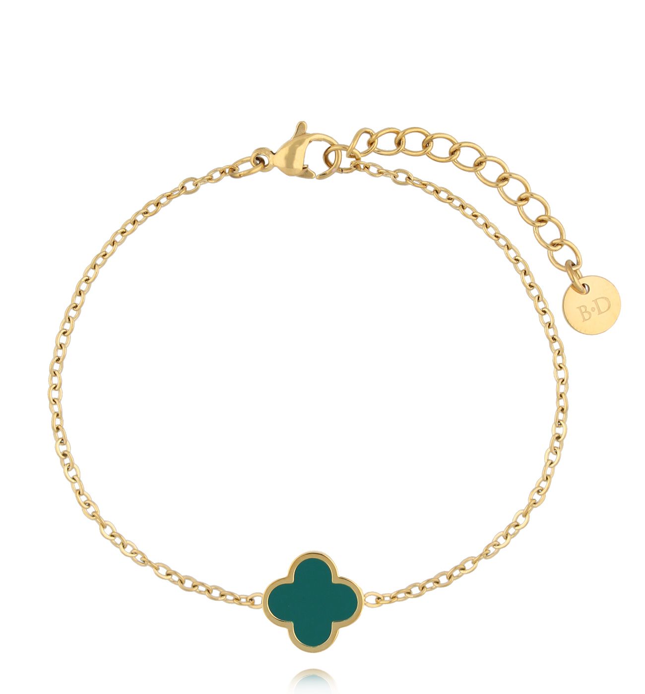 Bransoletka z koniczynką i zieloną emalią BSA0817