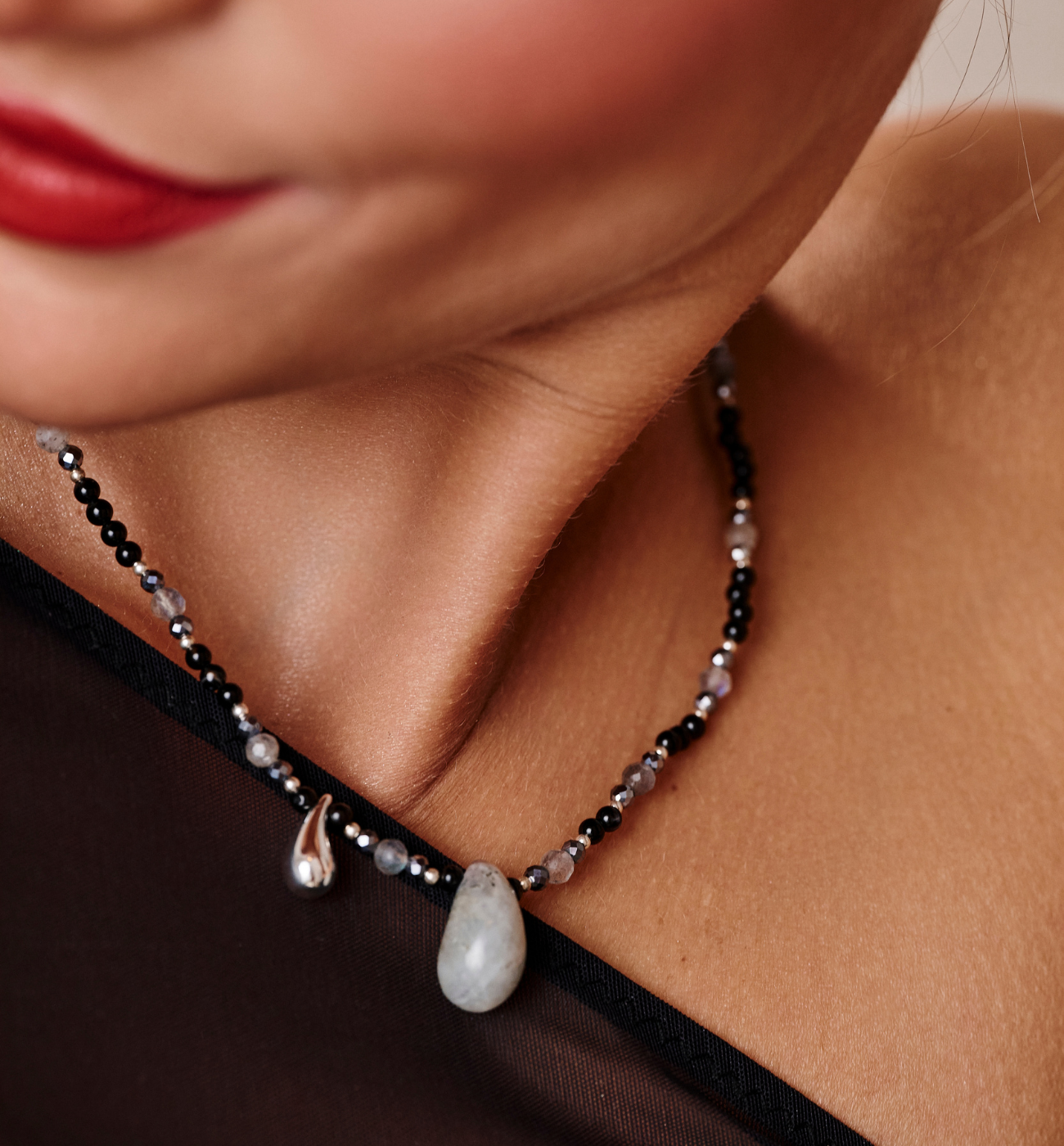 Naszyjnik z agatami i łezką Nature's Tears - By Dziubeka