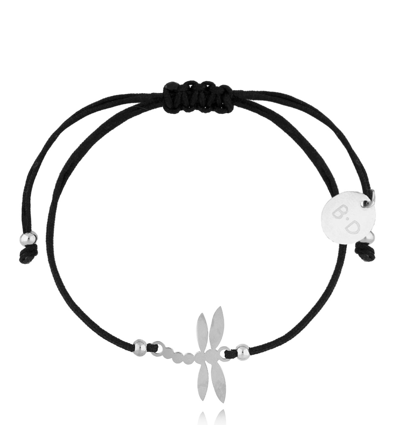 Bransoletka czarna ze srebrną ważką Changement BGL0929 - By Dziubeka