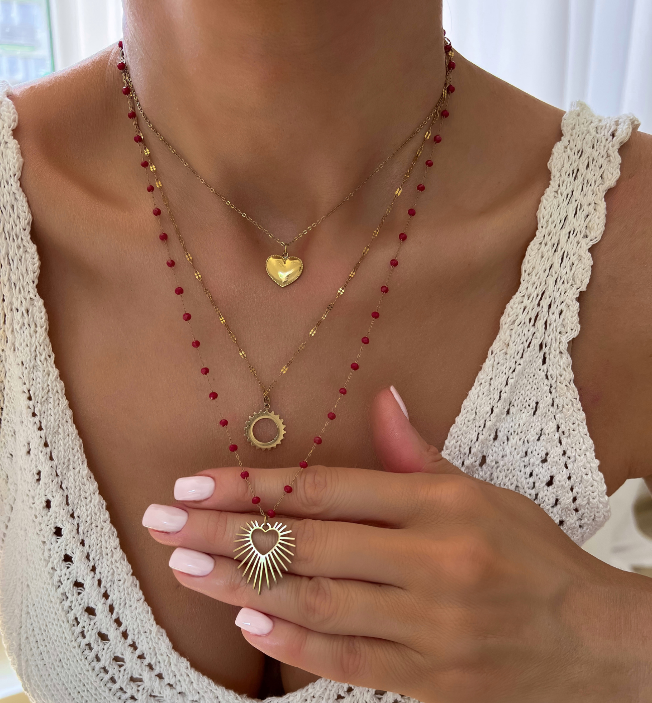 Naszyjnik czerwono złoty z sercami Pour Jamais NSY0149 - By Dziubeka