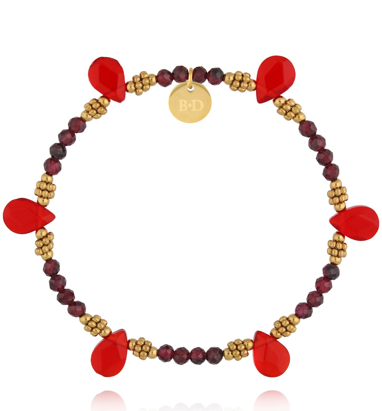 Bransoletka bordowo czerwona z granatami - By Dziubeka
