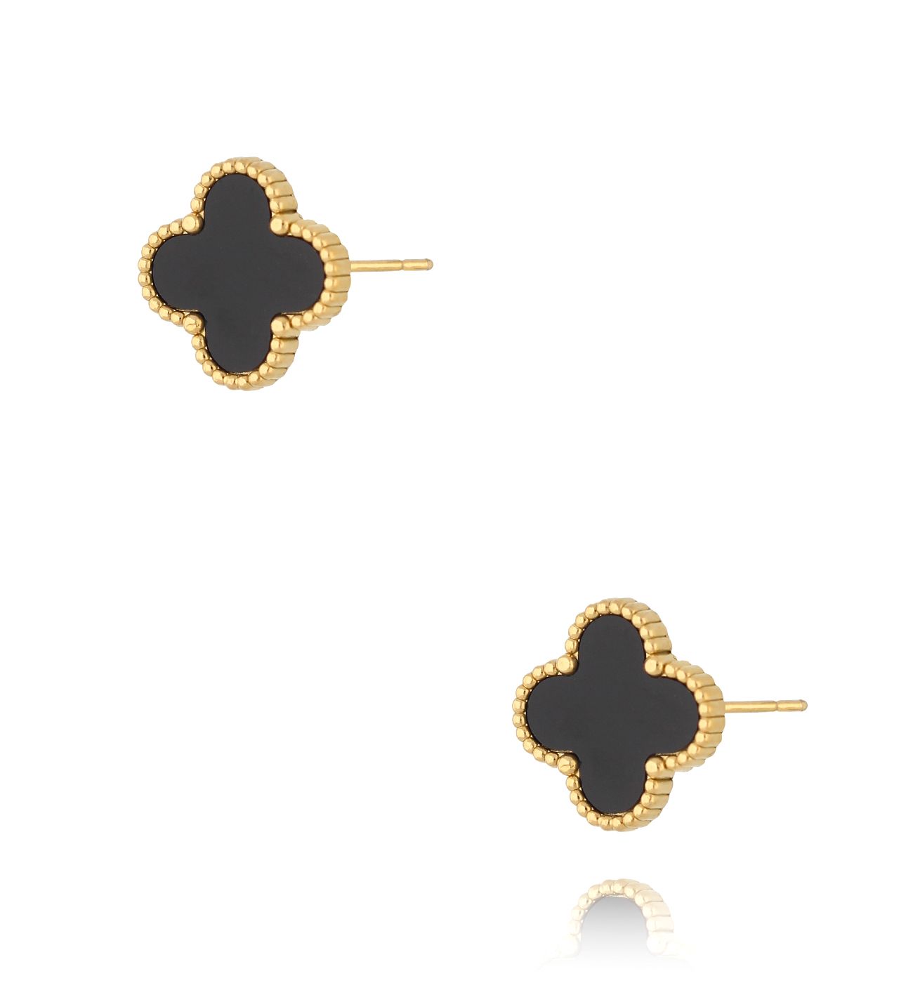 Kolczyki z koniczynką czarne złote Luck in Leaves KSY0204 - By Dziubeka