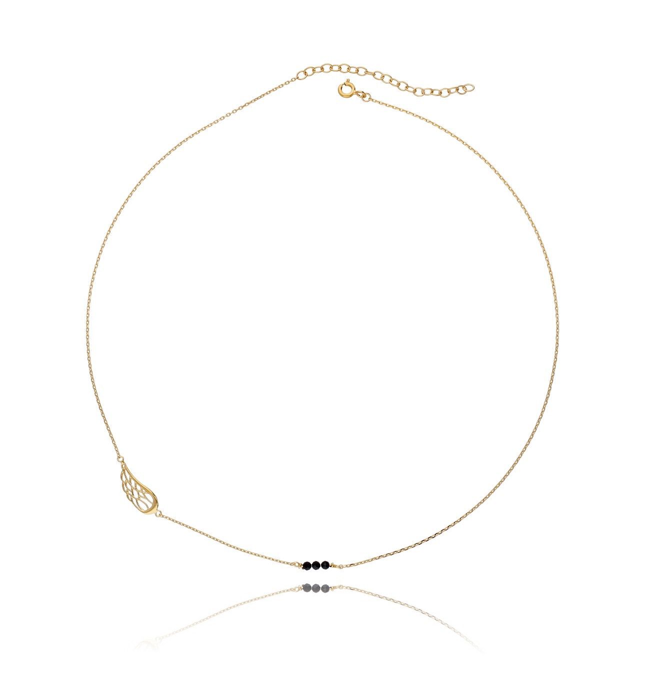 Naszyjnik srebrny pozłacany ze skrzydłem i kryształkami NSE0004