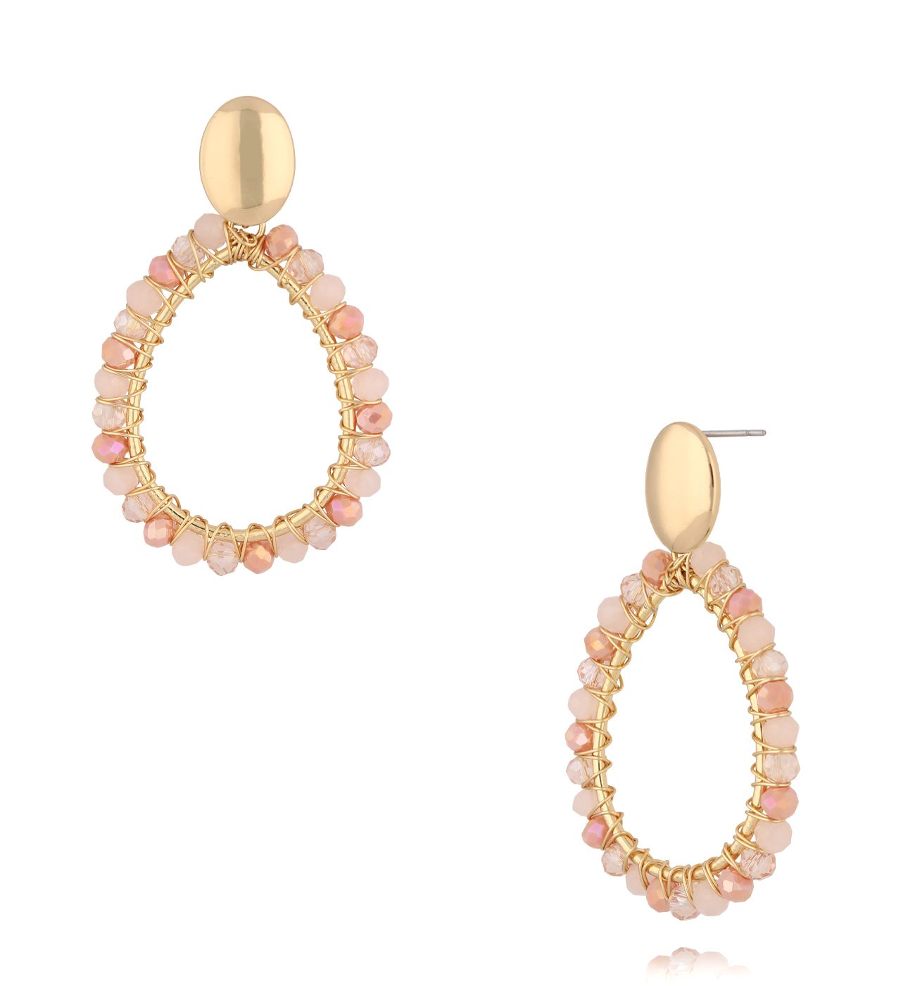 Kolczyki łezki z brzoskwiniowymi kryształkami KWE0280 - By Dziubeka