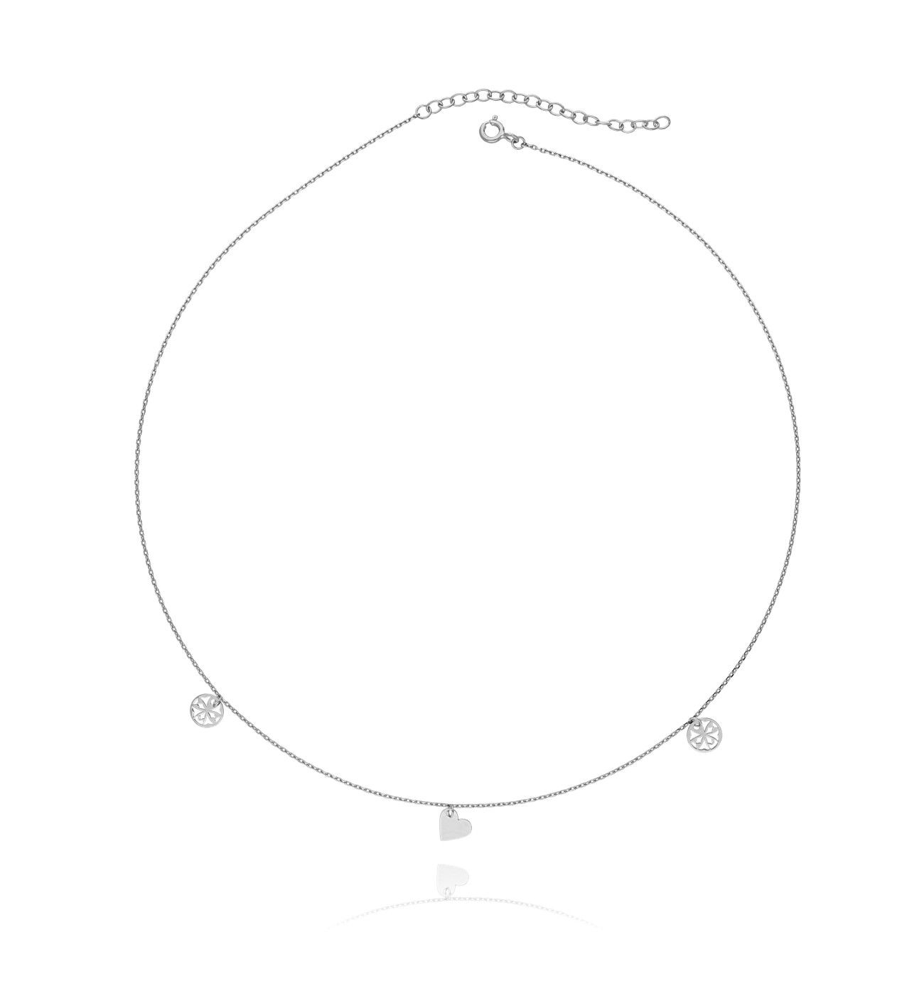 Naszyjnik srebrny z sercem i rozetką - By Dziubeka