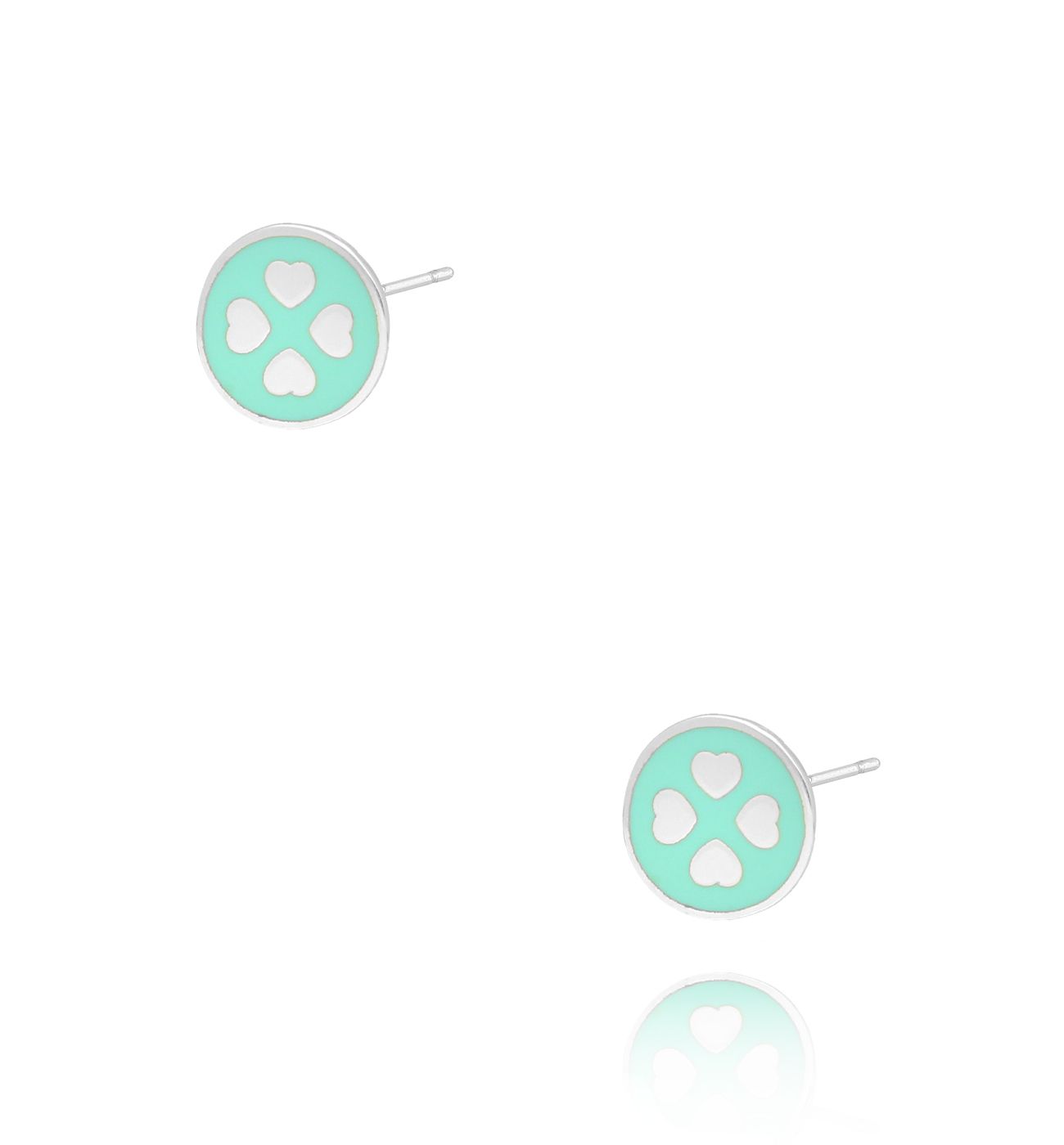 Kolczyki srebrne z koniczynką i miętową emalią KCA0015