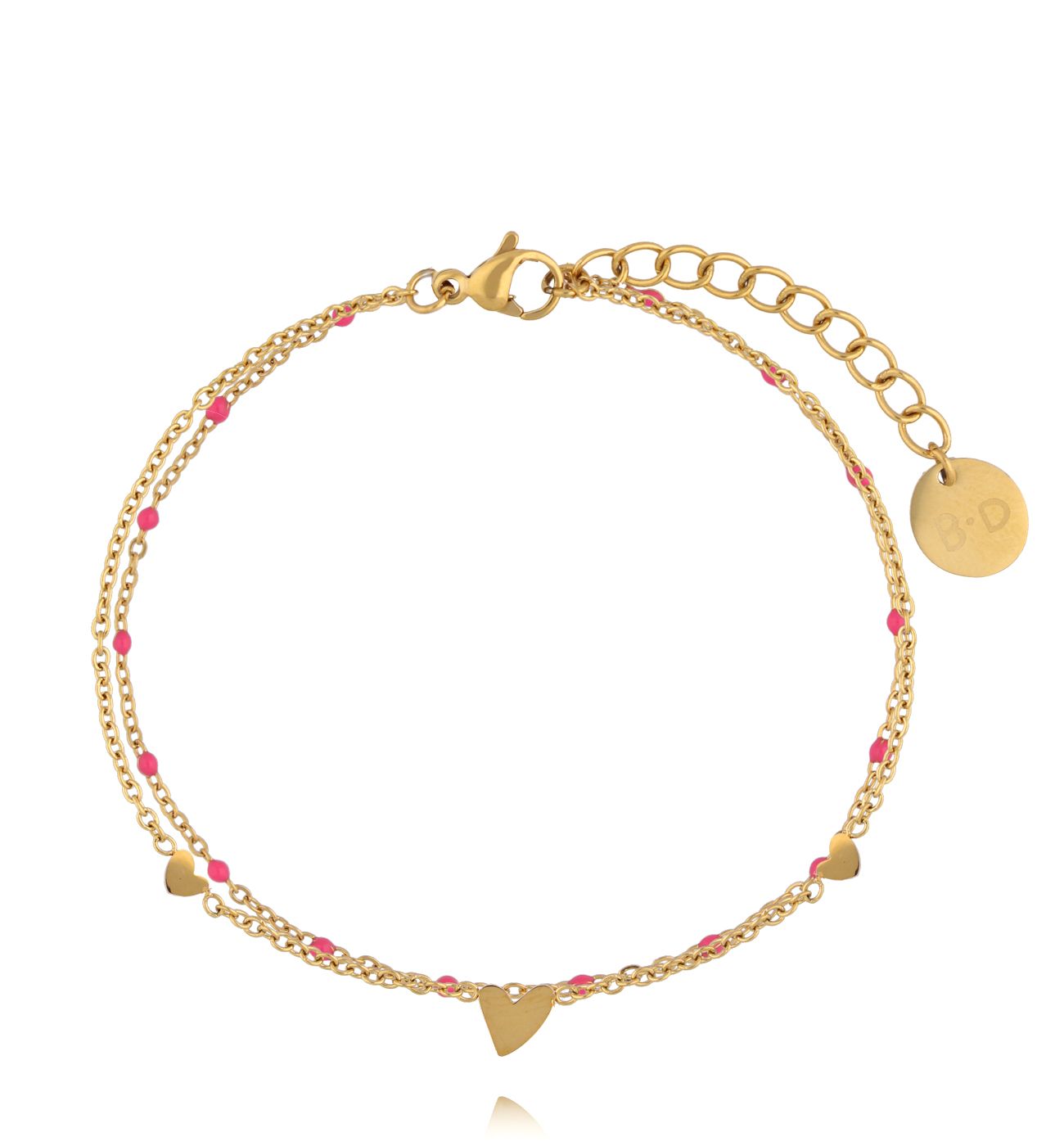 Bransoletka z różową emalią i serduszkiem BSY0224 - By Dziubeka