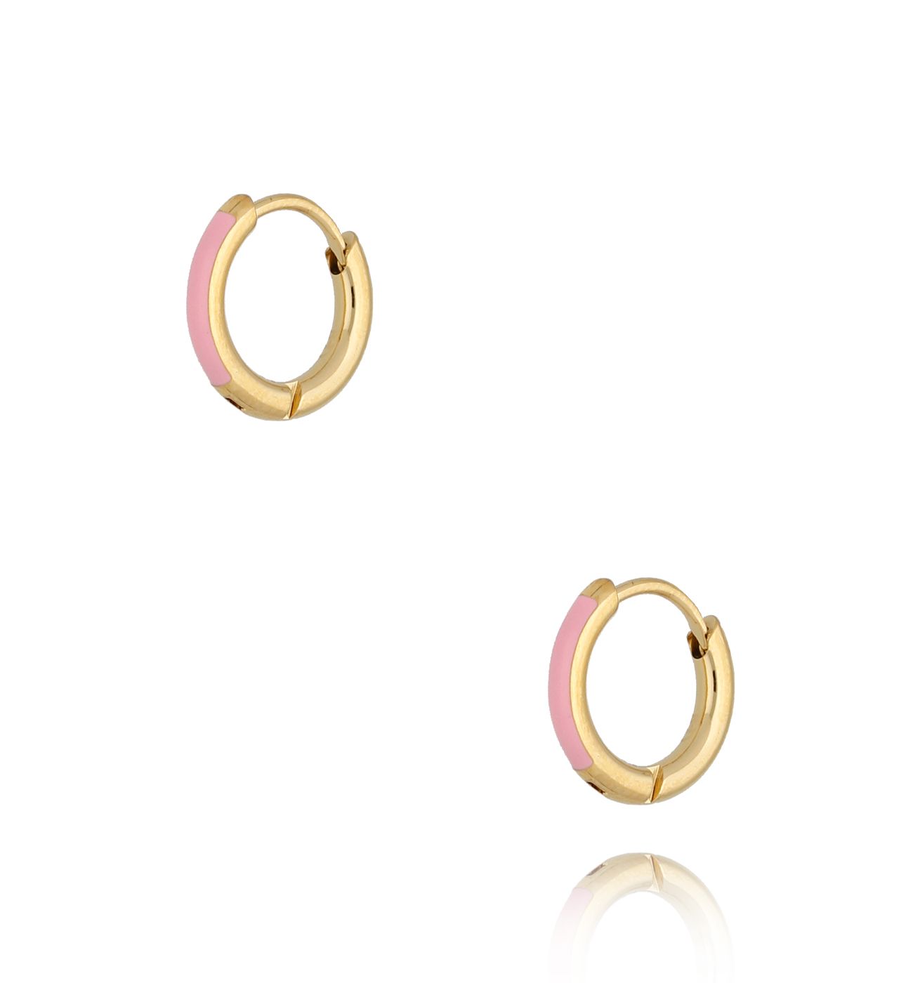 Kolczyki złote koła z różową emalią Enamel Small Hoops - By Dziubeka