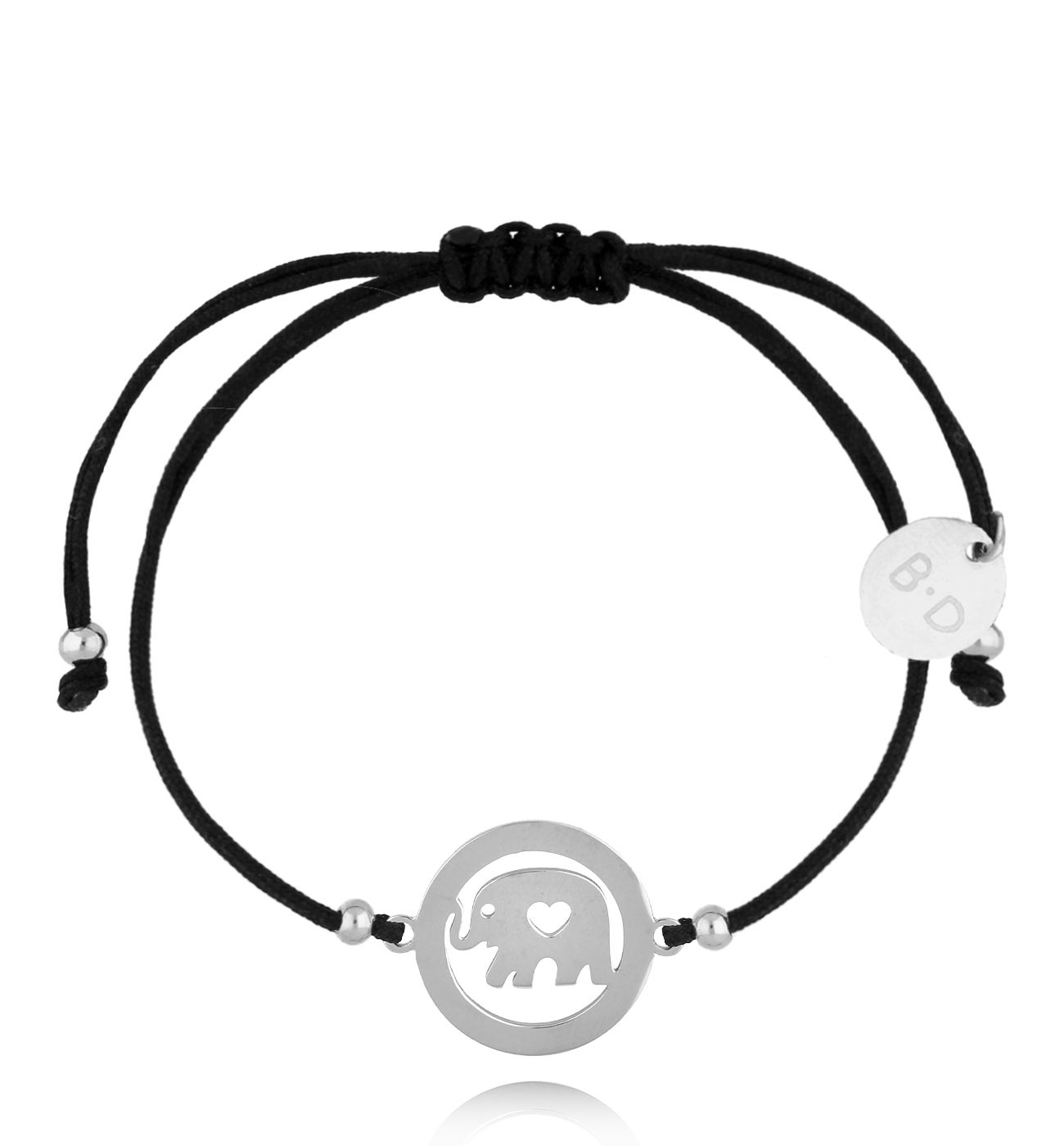 Bransoletka czarna ze srebrnym słoniem Éléphant BGL0957 - By Dziubeka
