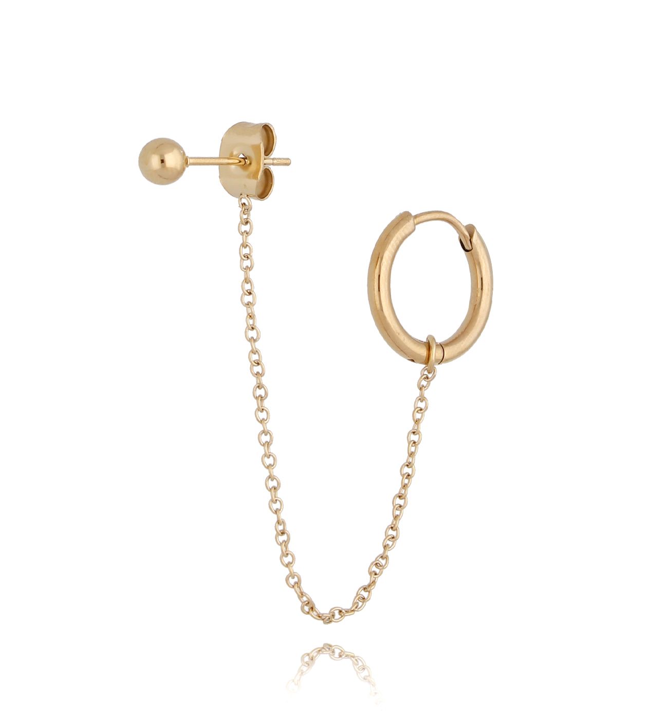 Kolczyk podwójny z łańcuszkiem złoty - By Dziubeka