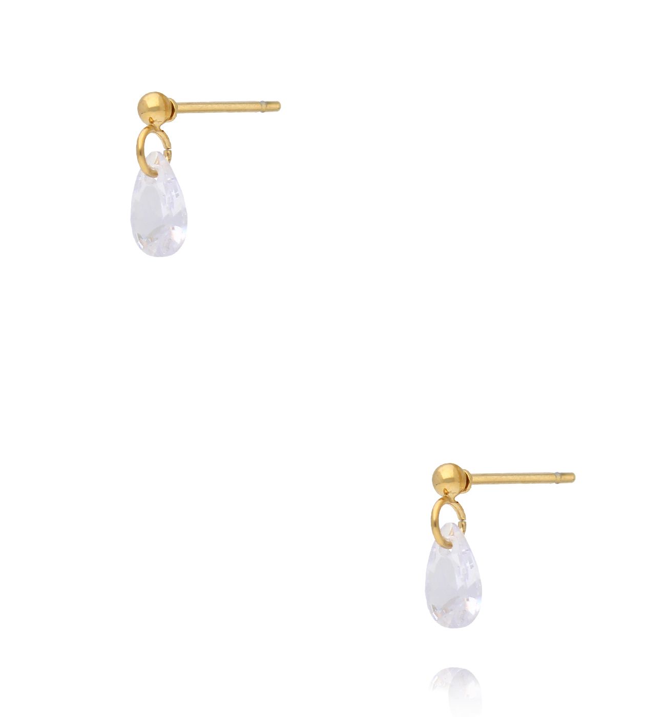 Kolczyki złote z przejrzystą kropelką - By Dziubeka