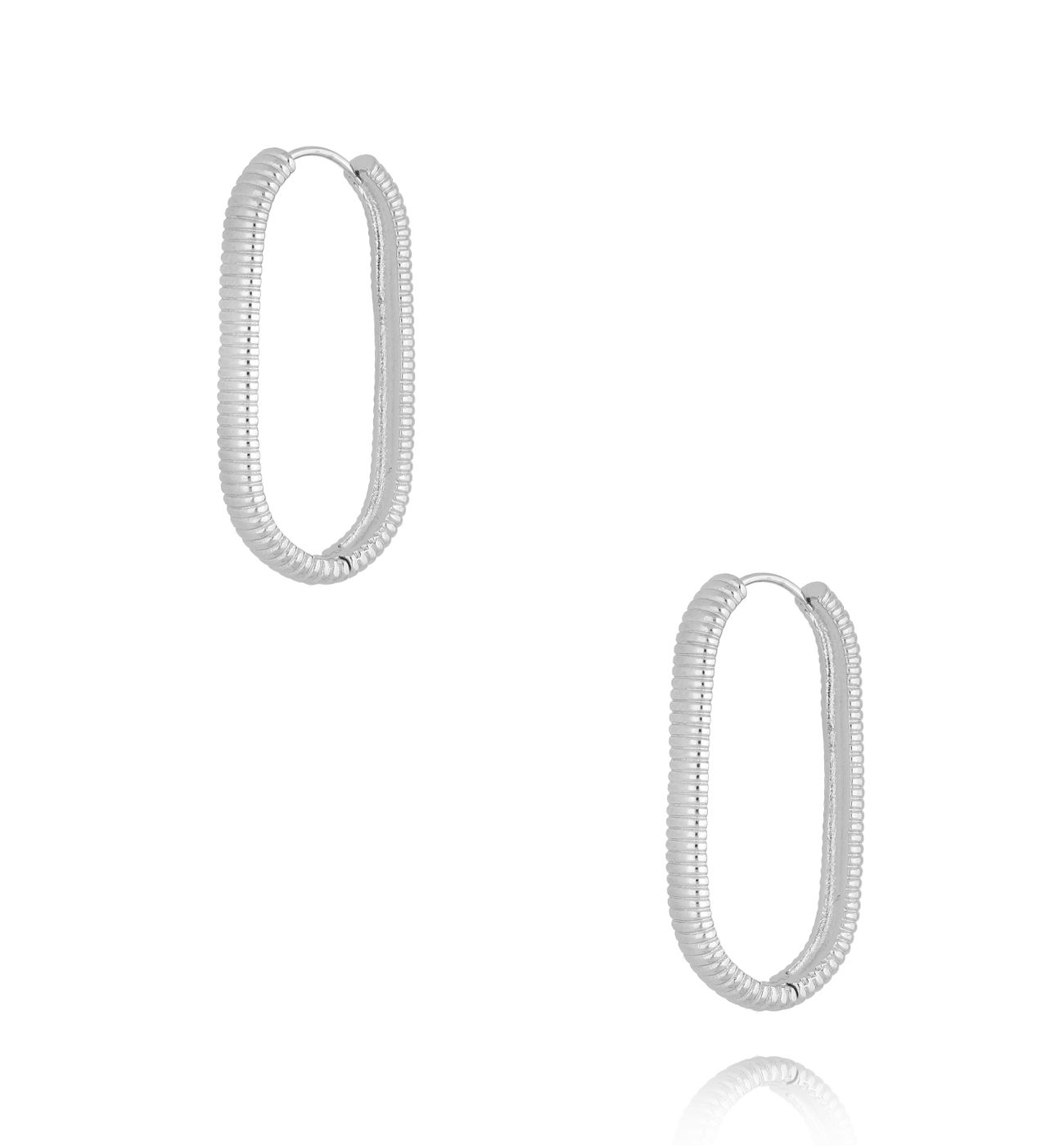 Kolczyki owalne srebrne karbowane średnie Linear Fusion - By Dziubeka