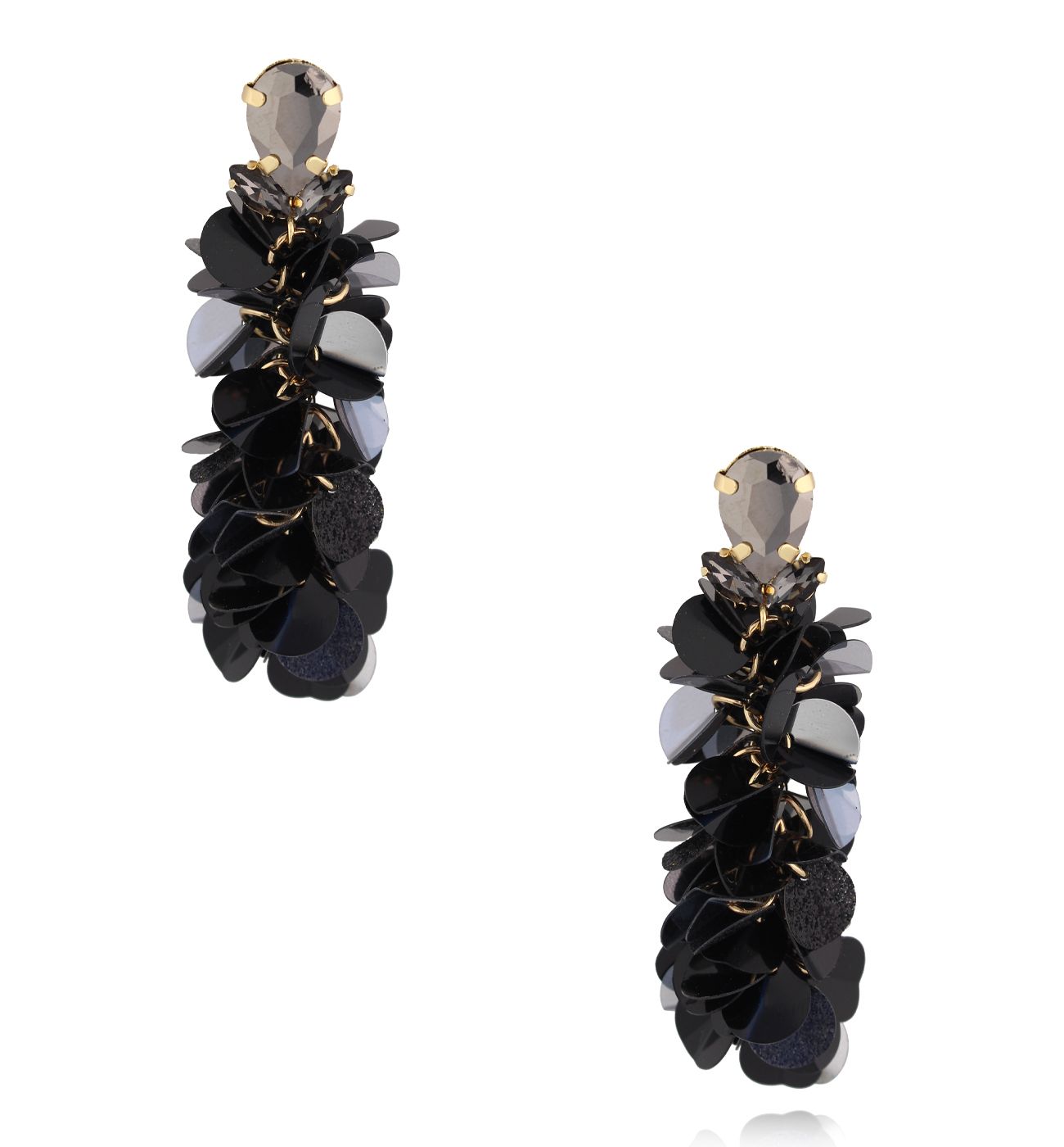 Kolczyki czarne z cekinami i kryształkami KGA0019 - By Dziubeka