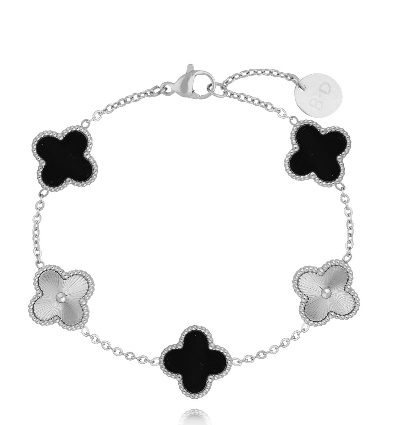 Bransoletka z czarnymi koniczynkami srebrna Clovers BSY0169