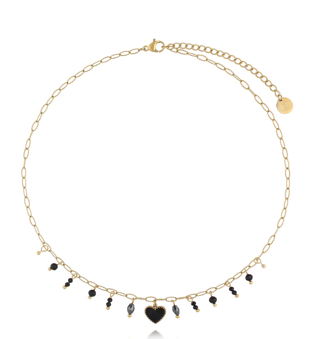 Naszyjnik złoty z czarnym sercem NSY0336 - By Dziubeka