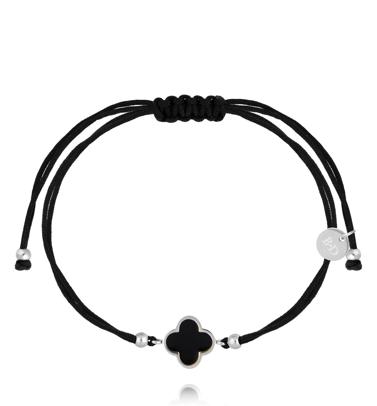 Bransoletka z czarnym sznurkiem i czarną koniczynką BGL1046 - By Dziubeka