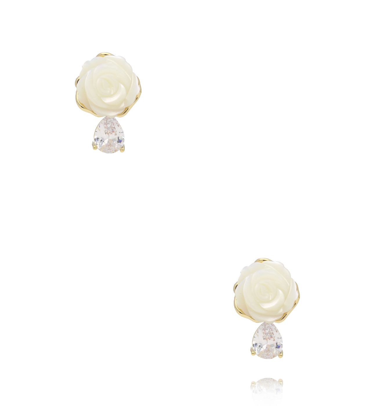 Kolczyki z motywem róży i kroplą cyrkonii - By Dziubeka