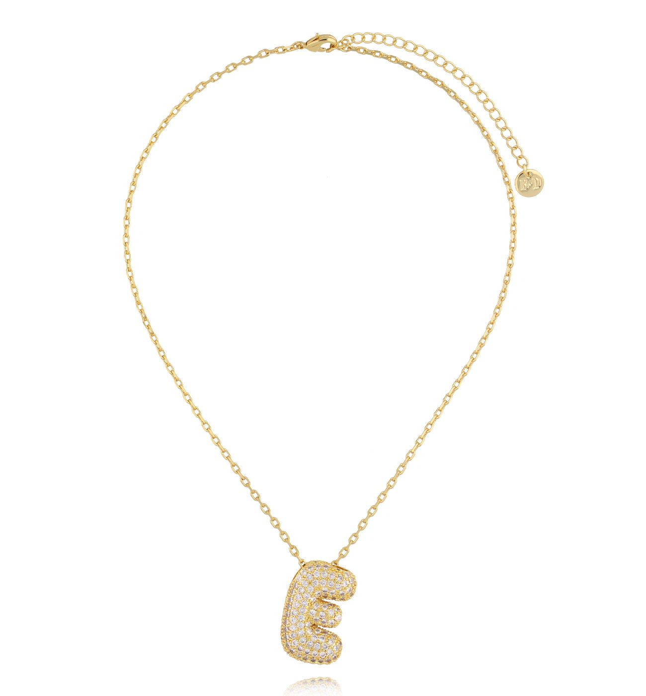 Naszyjnik złocony z literą E wysadzaną cyrkoniami - By Dziubeka