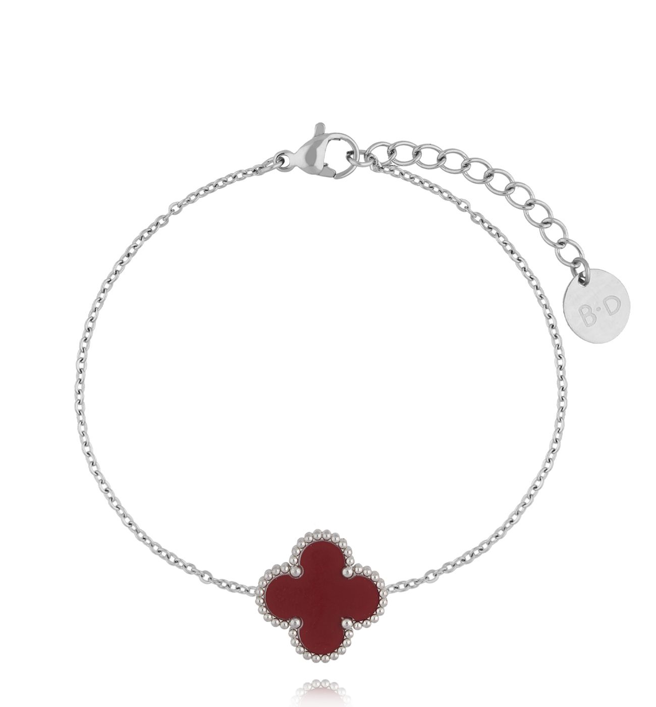 Bransoletka z bordową koniczynką srebrna Clovers BSY0161