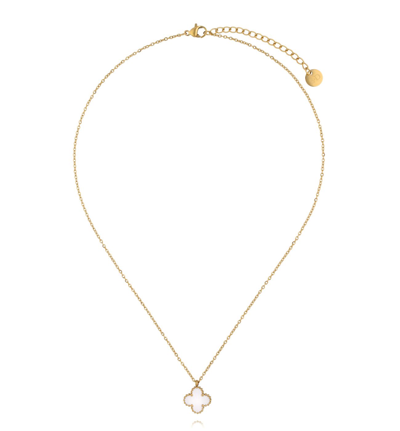 Naszyjnik z białą koniczynką złoty - By Dziubeka