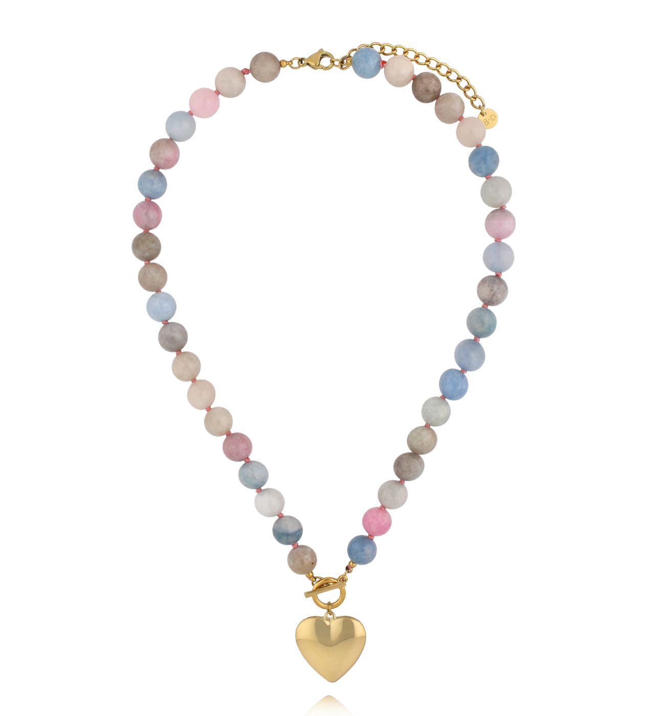 Naszyjnik z pastelowych kamieni i złotym sercem - By Dziubeka