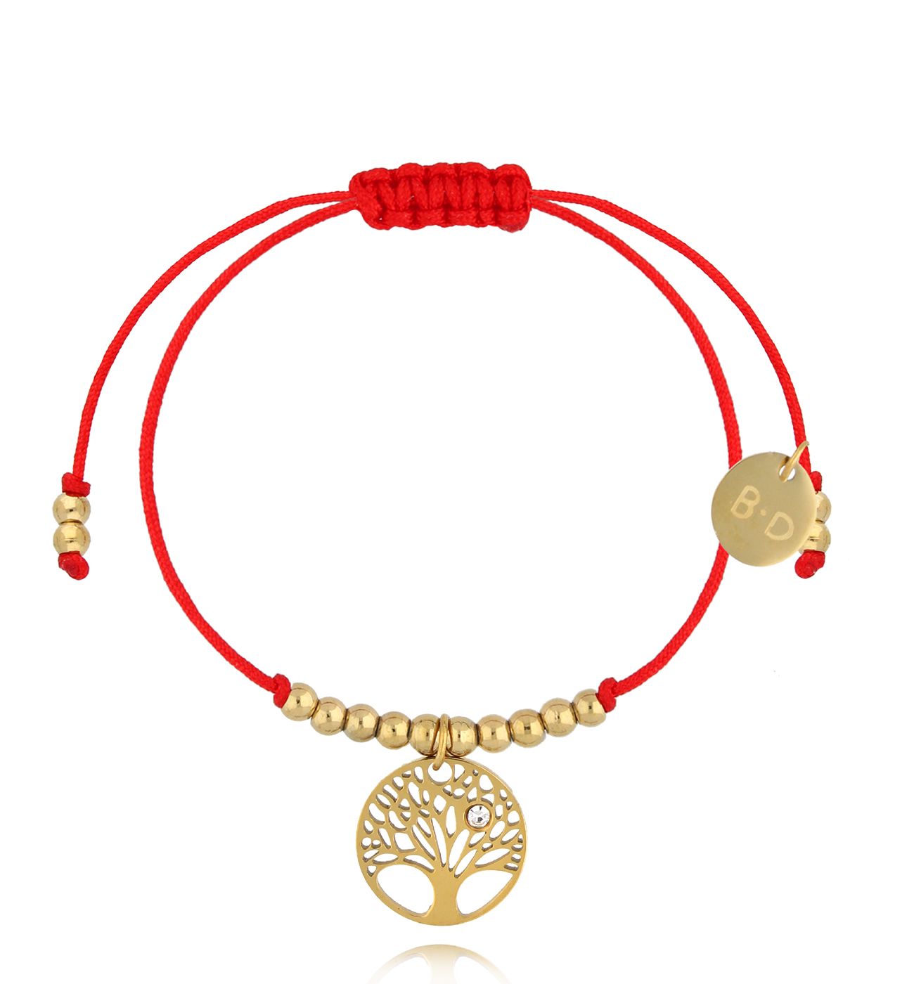 Bransoletka czerwona ze złotym drzewkiem Sagesse BGL0944 - By Dziubeka