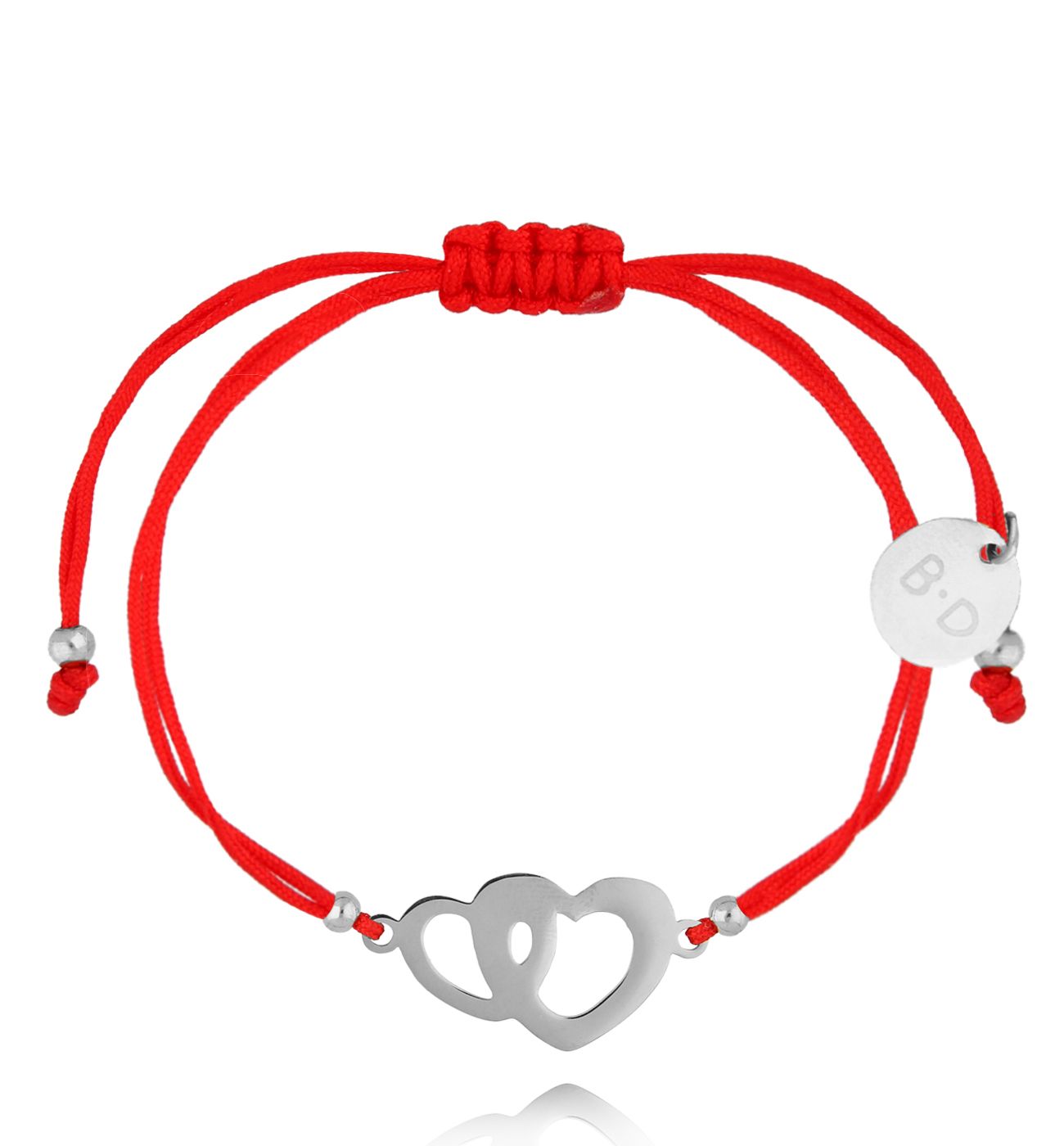 Bransoletka czerwona ze srebrnymi sercami Toujours Ensemble BGL0959 - By Dziubeka