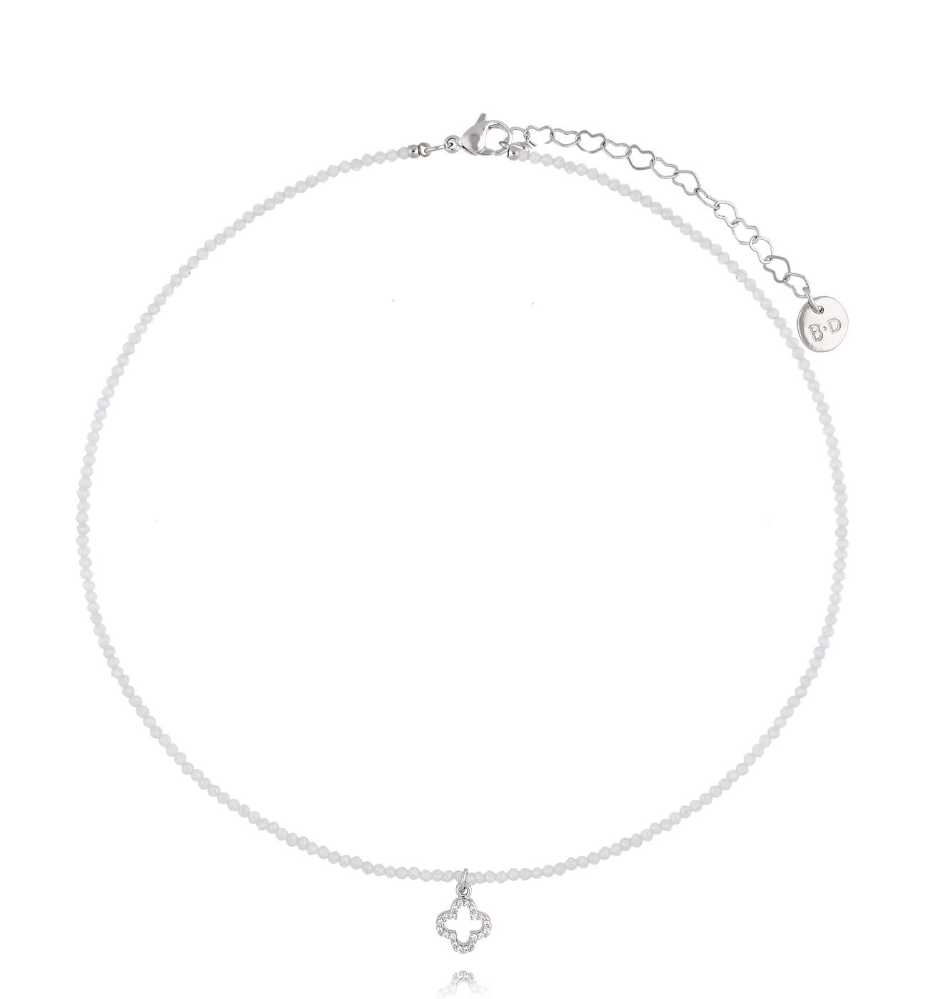 Naszyjnik z białymi cyrkoniami i koniczynką - By Dziubeka