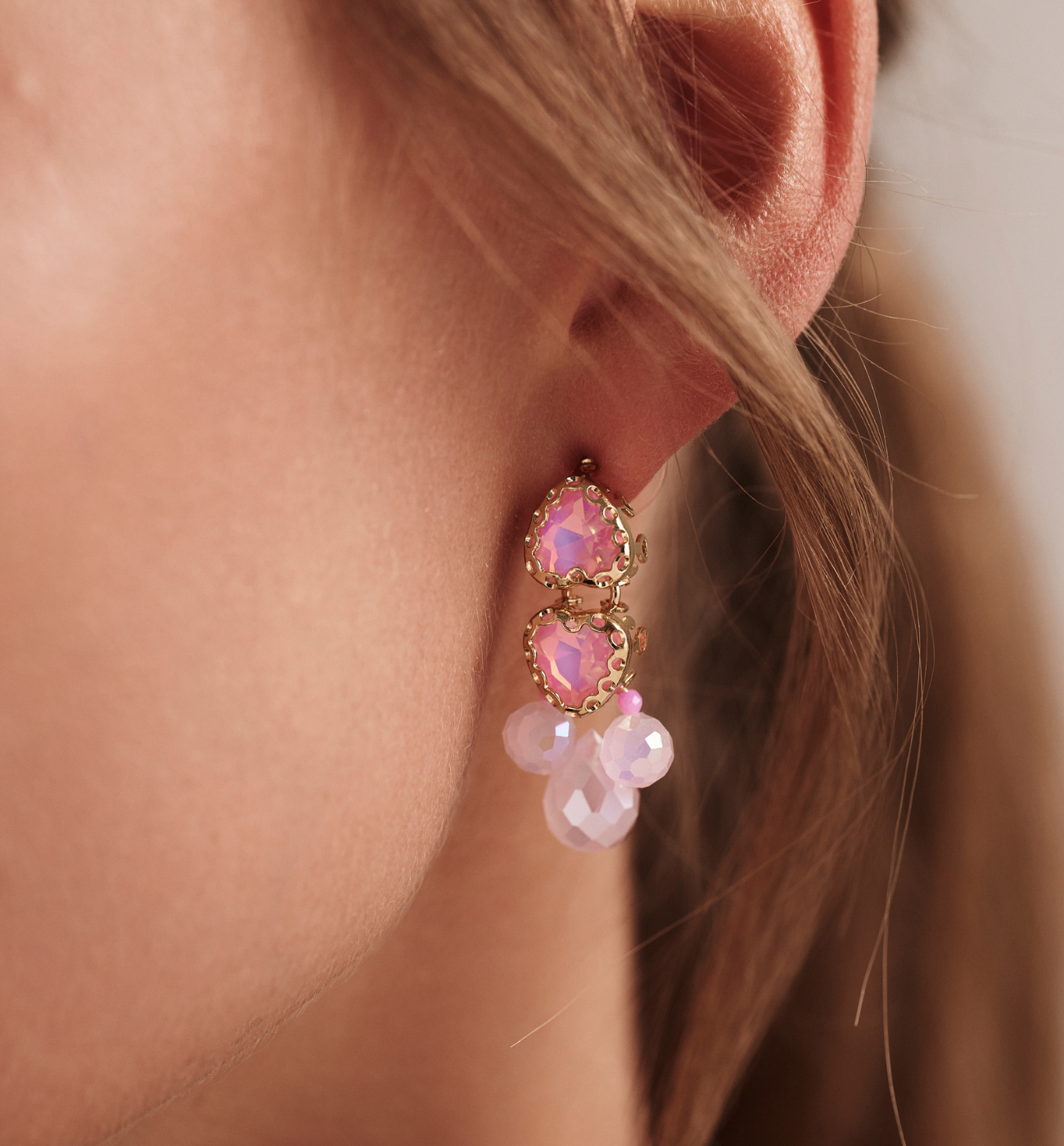 Kolczyki różowe z kryształami KGA0031