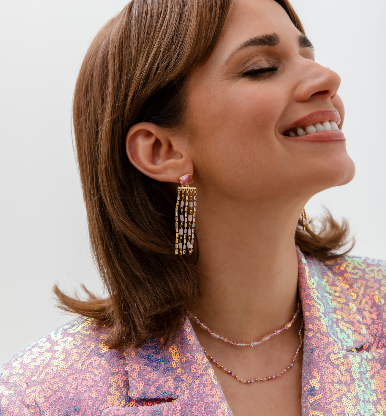 Kolczyki różowe z kryształkami KSC0159