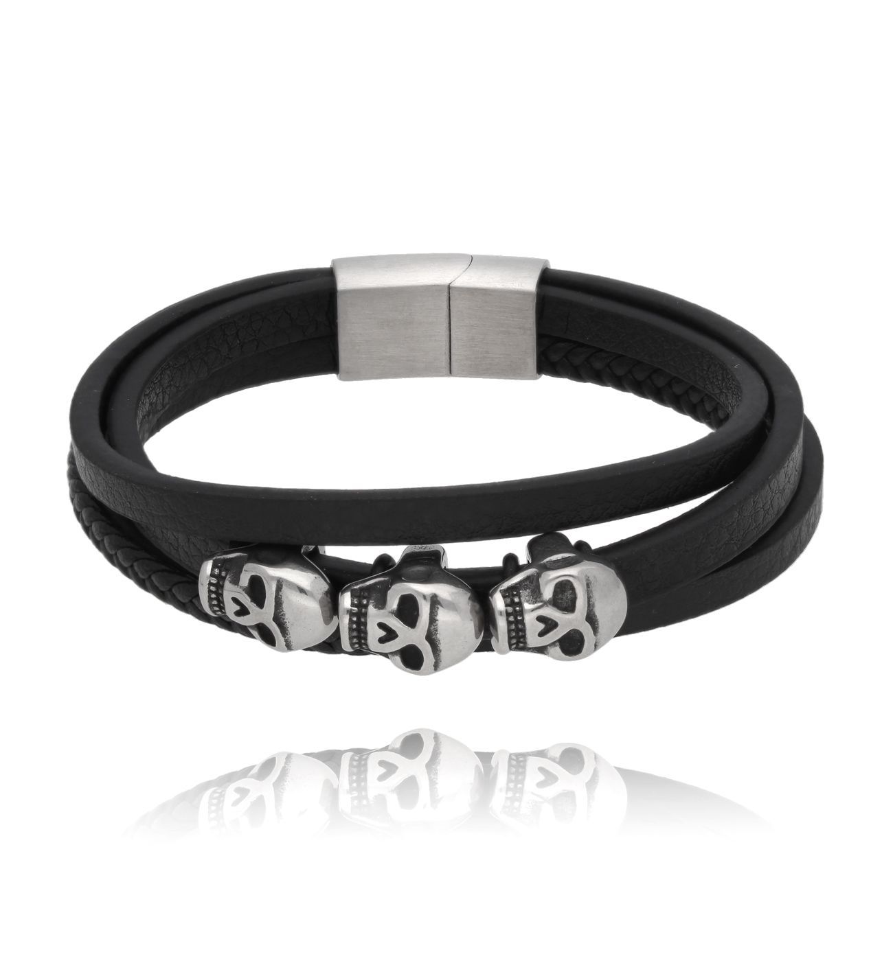 Bransoletka męska skórzana z czaszkami Hugo BMITC0774