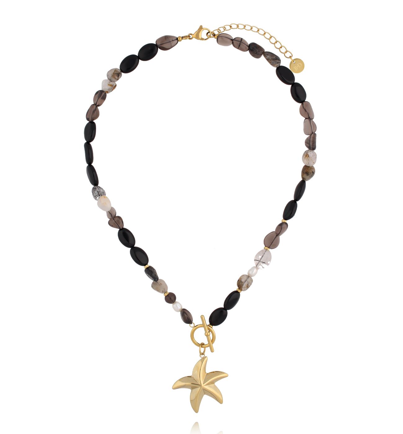 Naszyjnik z kamieni naturalnych i złotą zawieszką rozgwiazdy NSC0624