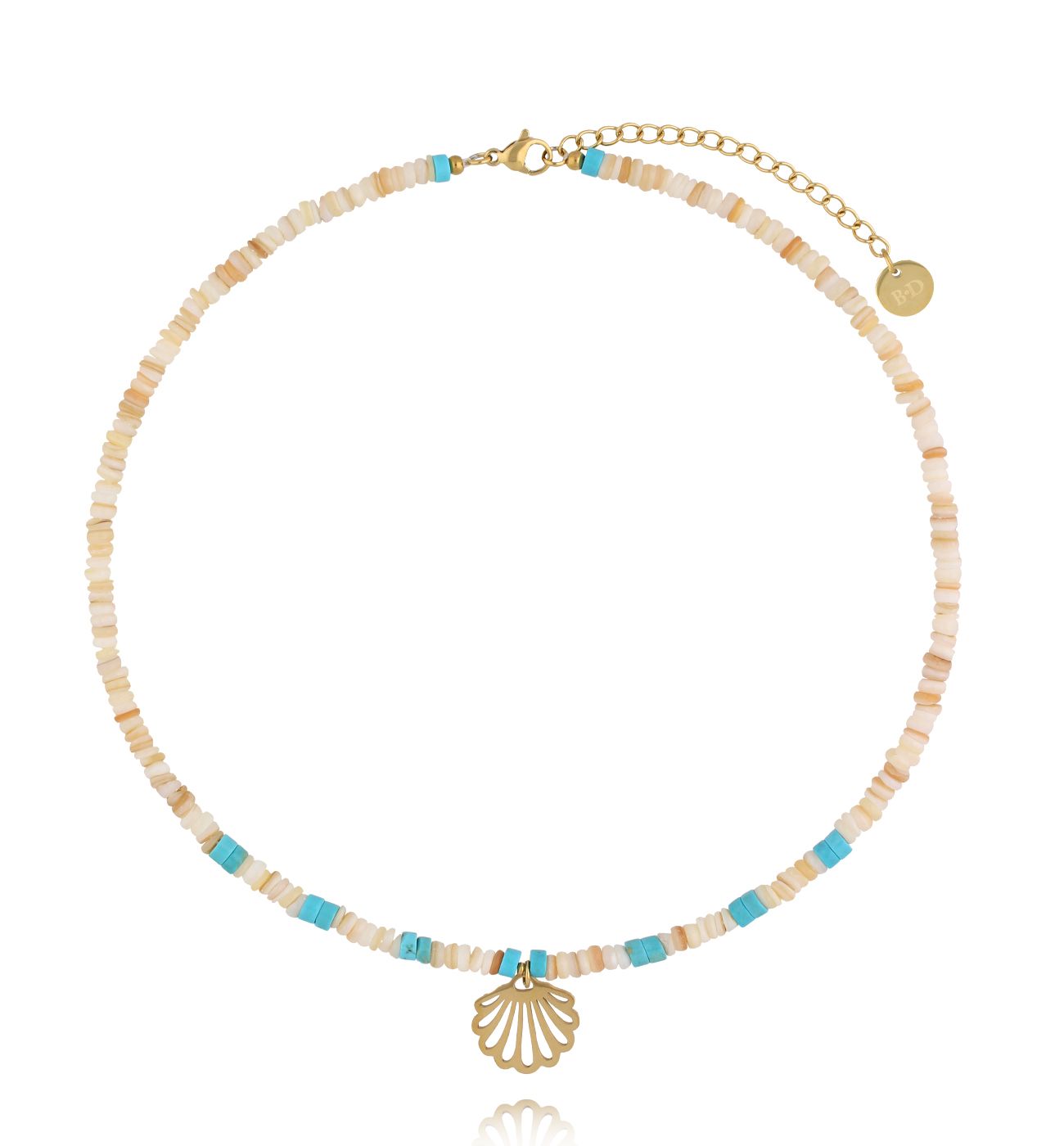 Naszyjnik w beżowo-turkusowej tonacji z muszelką - By Dziubeka