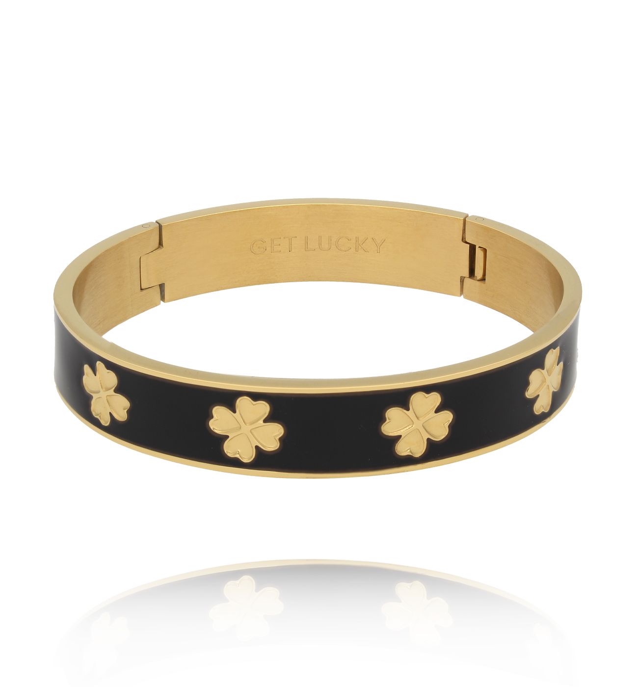 Bransoletka obręcz z koniczynkami emaliowana czarna BSA0987