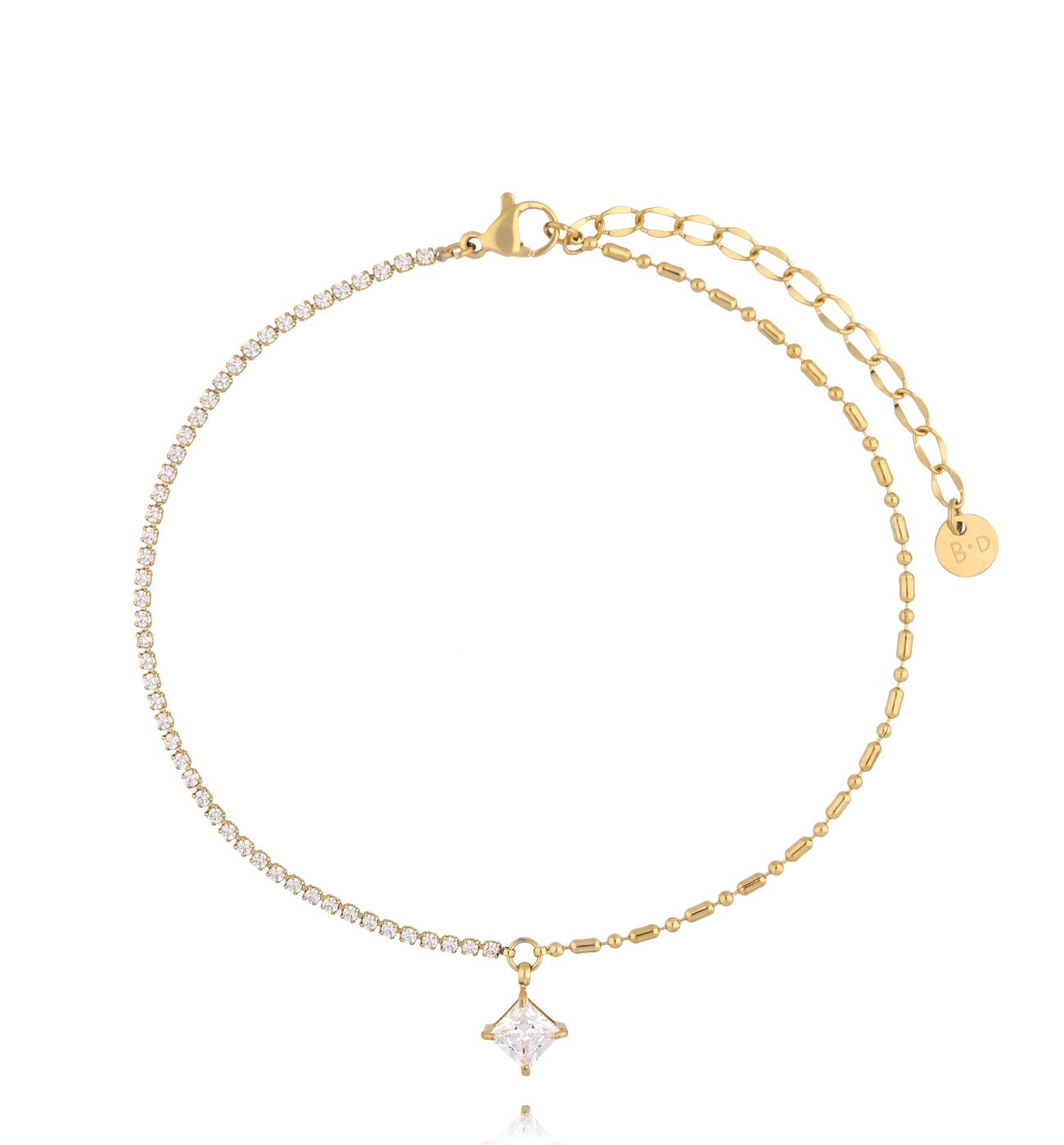 Bransoletka na nogę złota z cyrkoniami i zawieszką BNSY0068