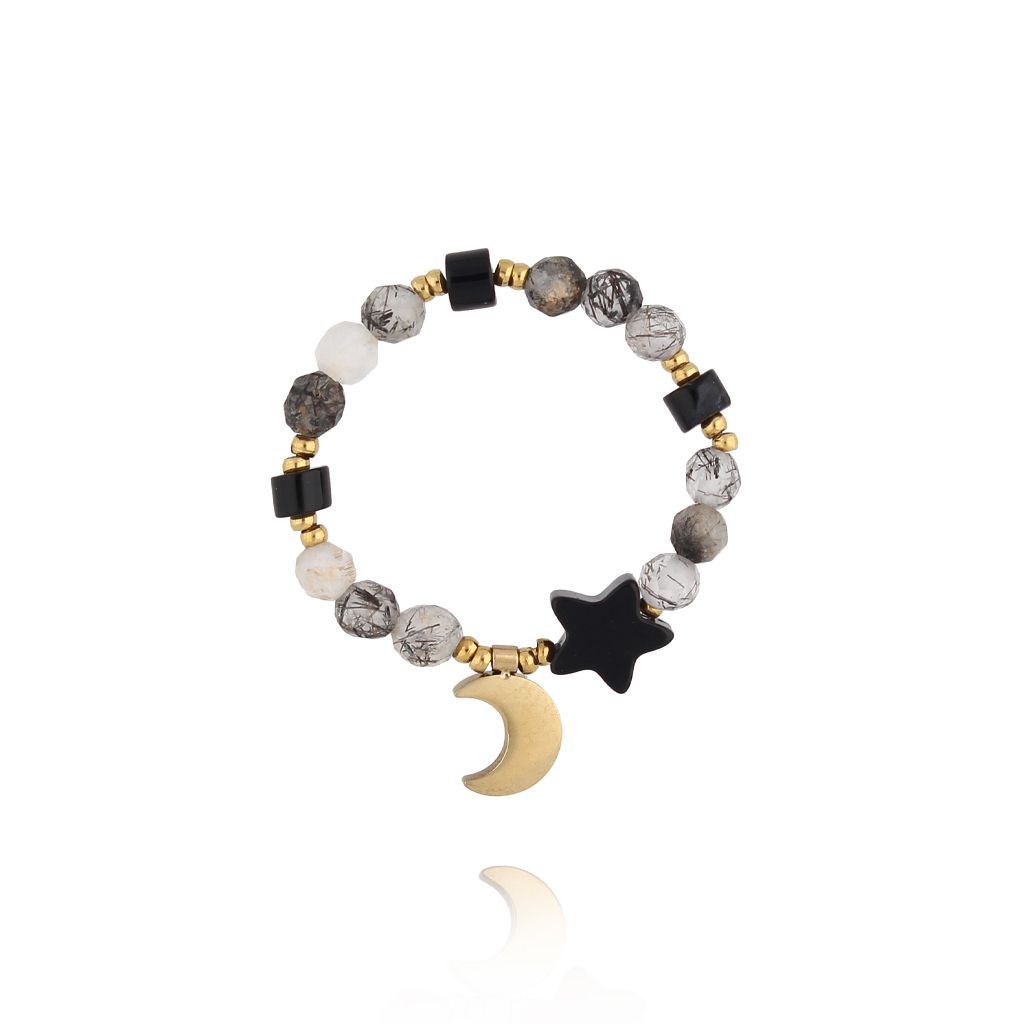 Pierścionek elastyczny szary z księżycem PSC0756 - By Dziubeka