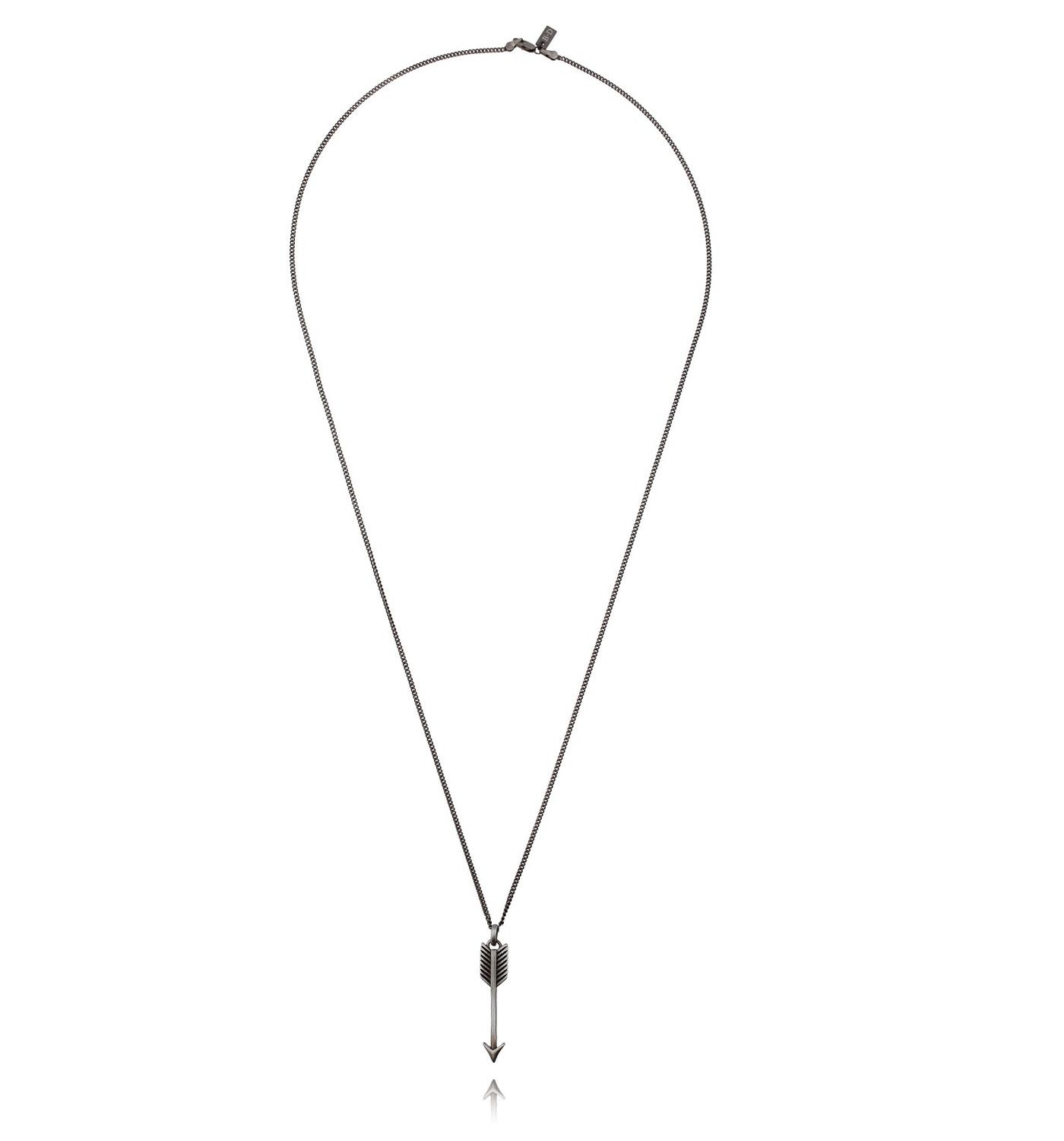 Naszyjnik męski hematytowy ze stali szlachetnej - srebrna strzała NMITC0006