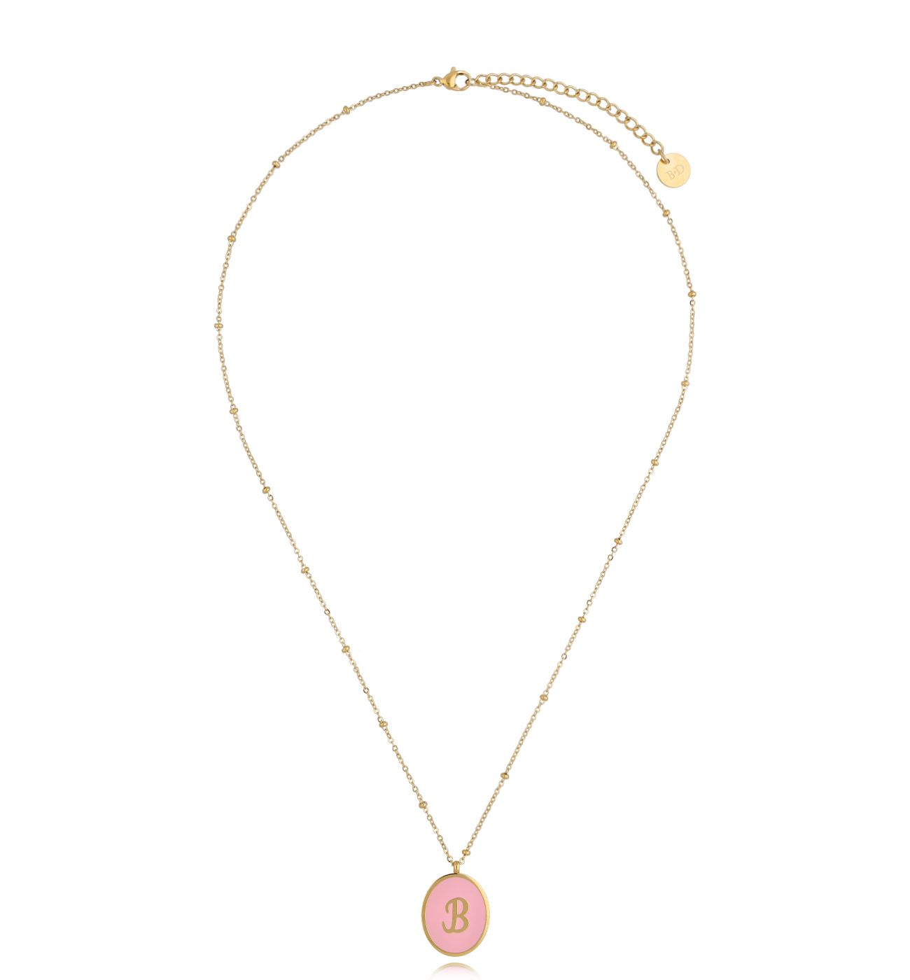 Naszyjnik z różową emalią z literą B Vintage Enamel Alphabet NSA0574