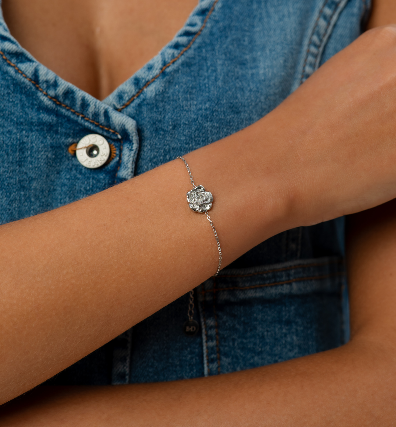 Bransoletka z różą srebrna - By Dziubeka