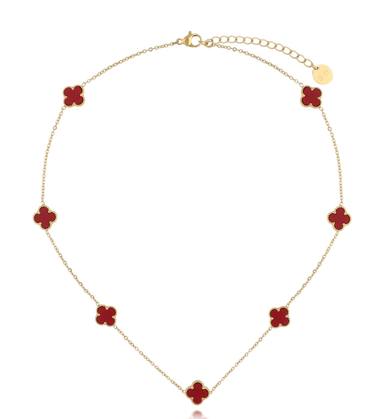 Naszyjnik złoty z bordowymi koniczynkami Clover NSY0164 - By Dziubeka