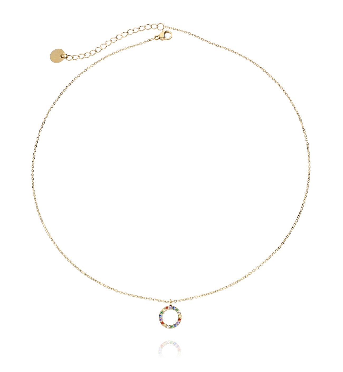 Naszyjnik złoty ze stali szlachetnej z kolorowymi cyrkoniami Rainbow - By Dziubeka