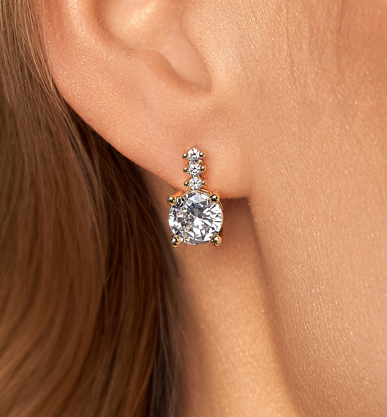 Kolczyki transparentne kwadraciki złote Viejo KSS1675