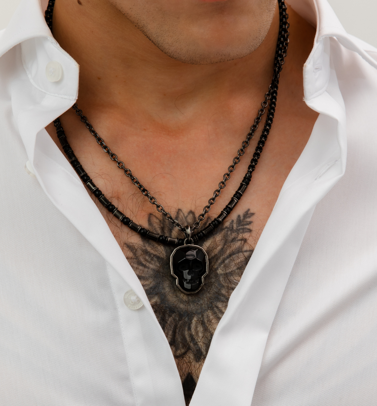 Naszyjnik z czaszką i onyksem czarny - By Dziubeka