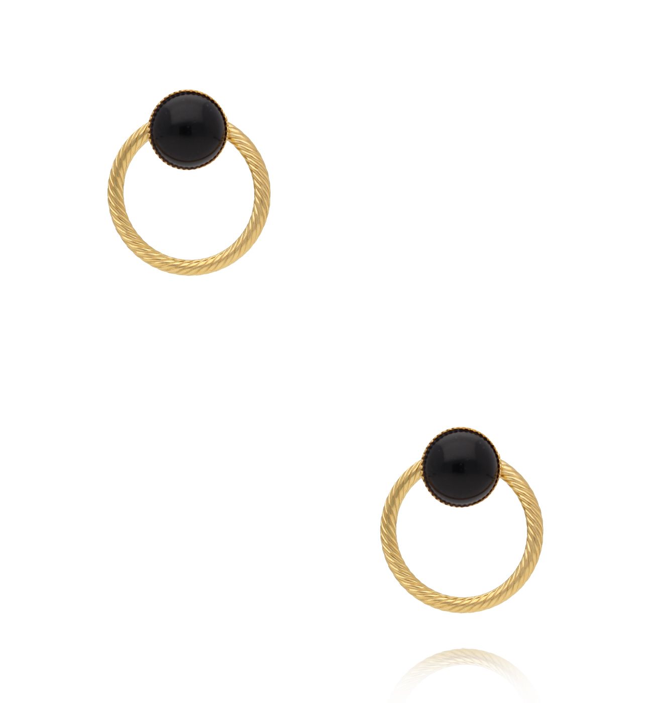 Kolczyki złote koła z czarnym agatem KSY0444 - By Dziubeka