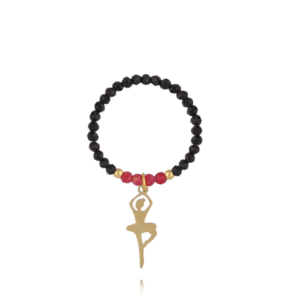 Pierścionek z czarnymi turmalinami i baletnicą PTW0550