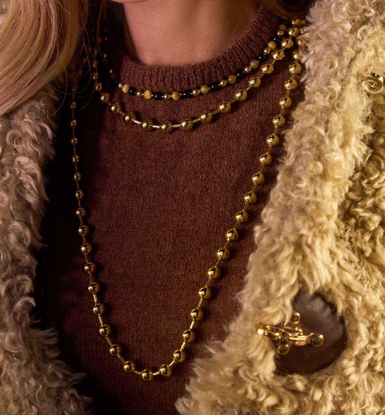 Naszyjnik z kulkami długi złoty NSA1331