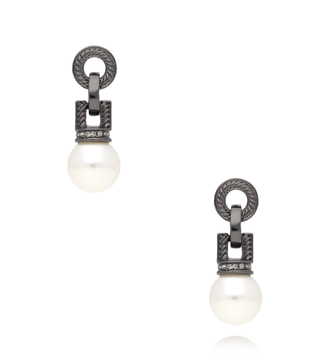 Kolczyki antyczne stalowe z perłami Nuit Claire - By Dziubeka