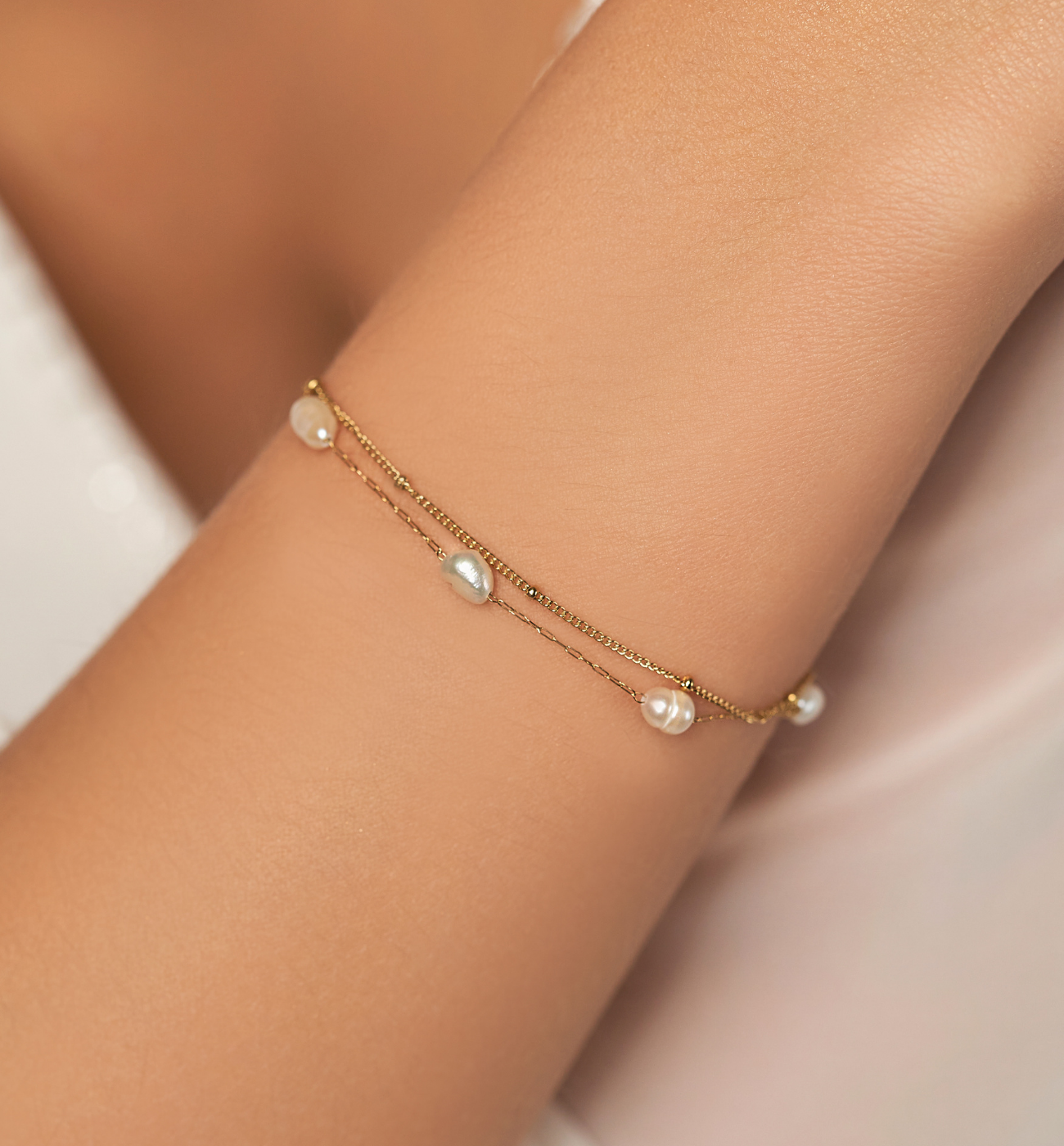 Bransoletka złota z perłami Maison - By Dziubeka