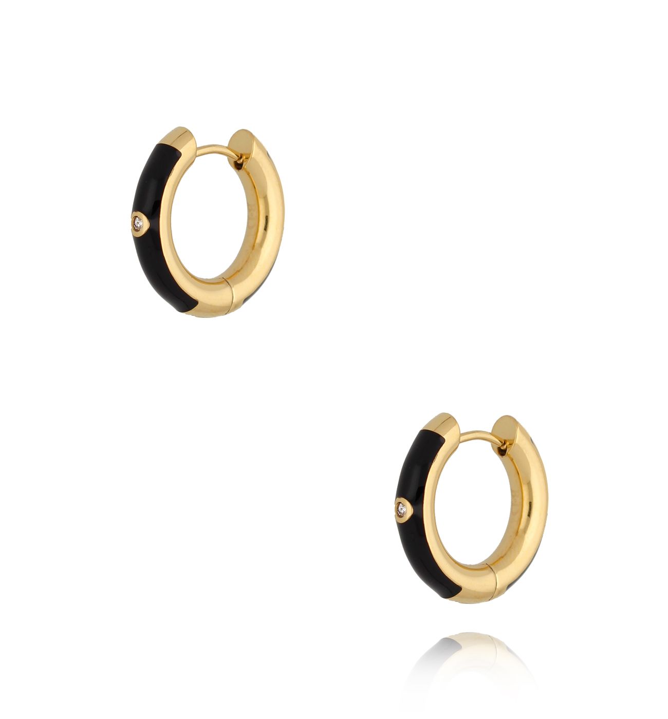 Kolczyki złote okrągłe z czarną emalią Cannes KSA0820